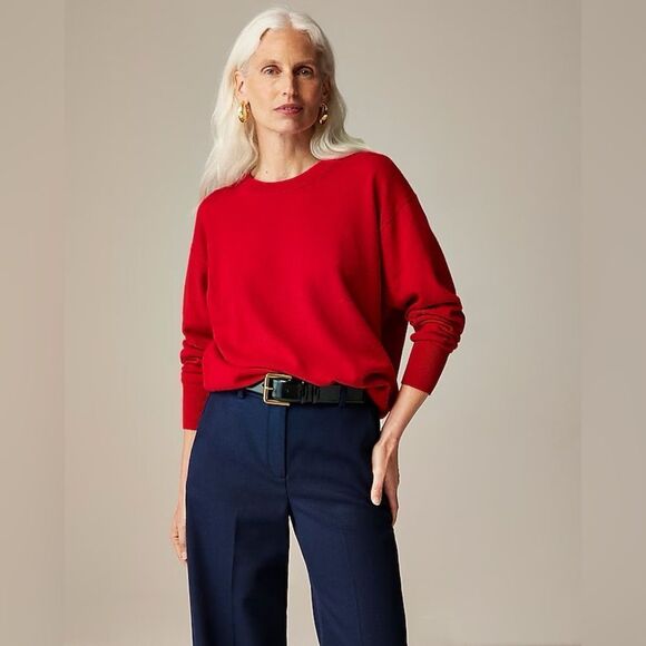 NWT J Crew Cashmere relaxed crewneck sweater in red - Picture 2 of 8